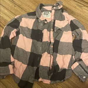 Justice Pink and Black Plaid Button Down Shirt (Bin X)